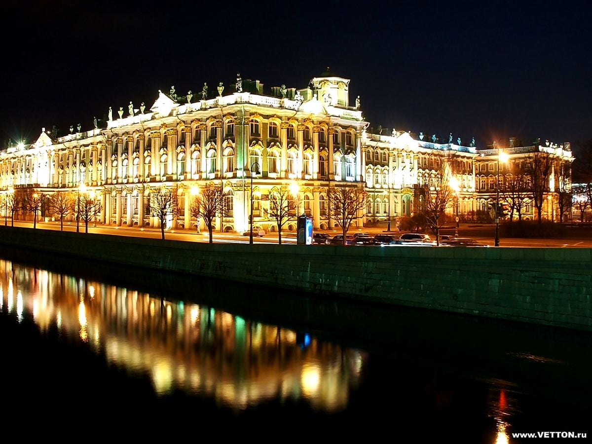 Hintergrundbild — Palast, Nacht-, Stadt, Architektur, Betrachtung (Eremitage, Sankt Petersburg, Russland)