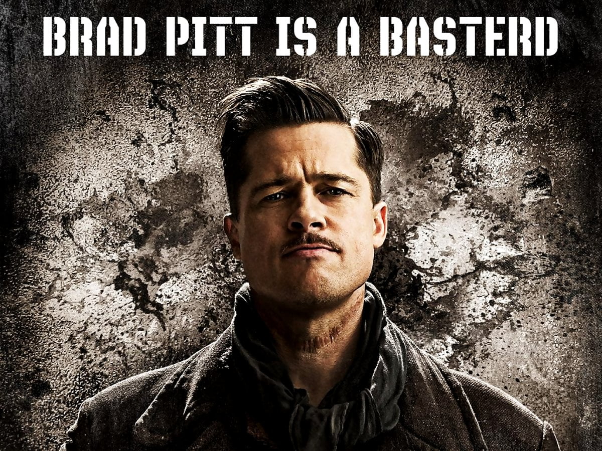 Brad Pitt trägt ein schwarzes Hemd (Szene aus dem Film "Inglourious Basterds") — kostenlose Hintergrundbild 1024x768