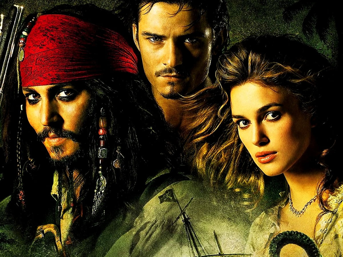 Orlando Bloom, Keira Knightley (Szene aus dem Film "Pirates of the Caribbean") - Hintergrundbild 1024x768