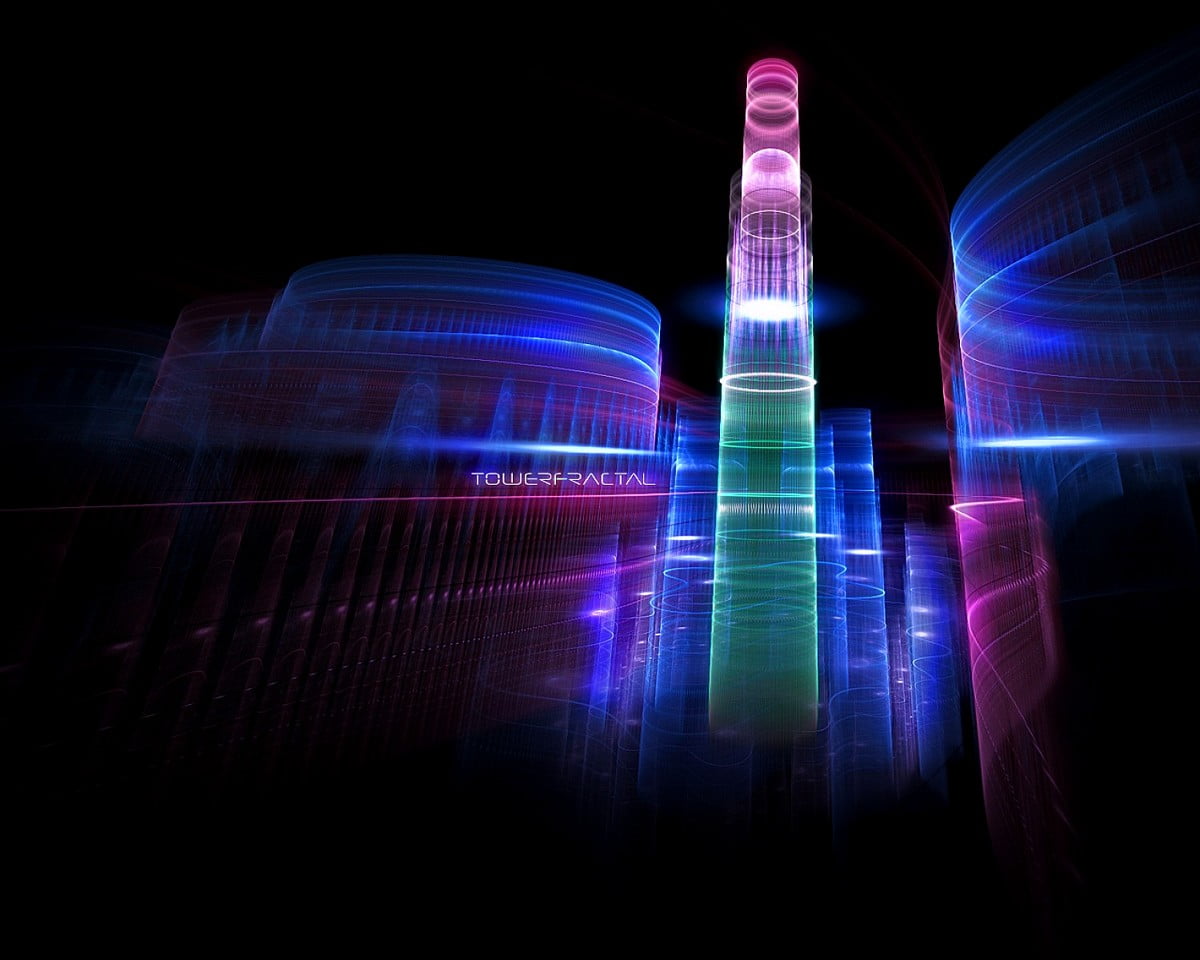 Licht, Nacht-, lila, Wolkenkratzer, visuelle Effektbeleuchtung — Hintergrund 1500x1200