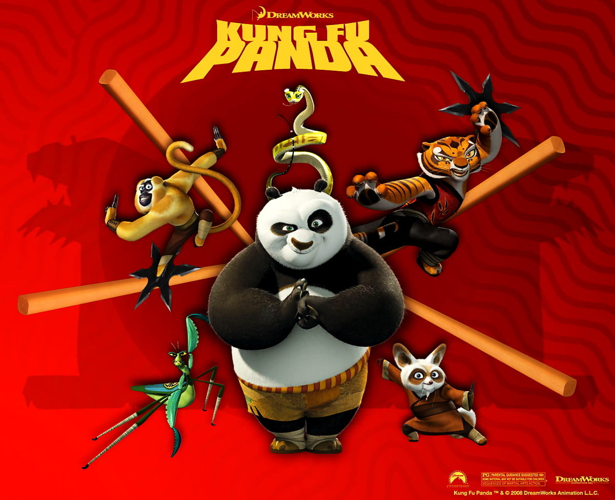 Stapel Flyer auf dem Tisch (Szene aus computeranimiertem Film "Kung Fu Panda") - Hintergrundbild